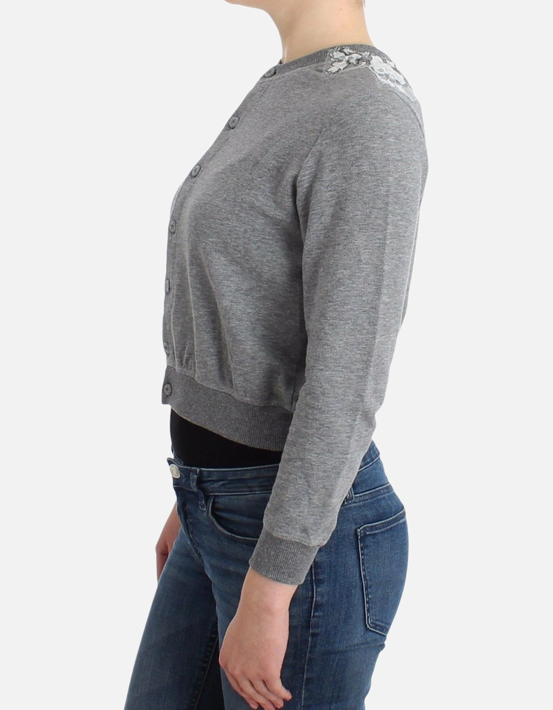 Cropped Cardigan Long Sleeve Knitwear Women - Gray Sweaters
