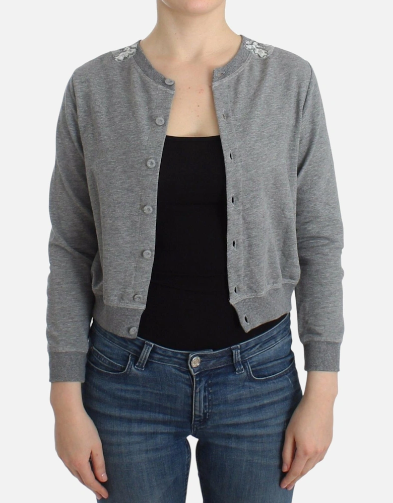 Cropped Cardigan Long Sleeve Knitwear Women - Gray Sweaters