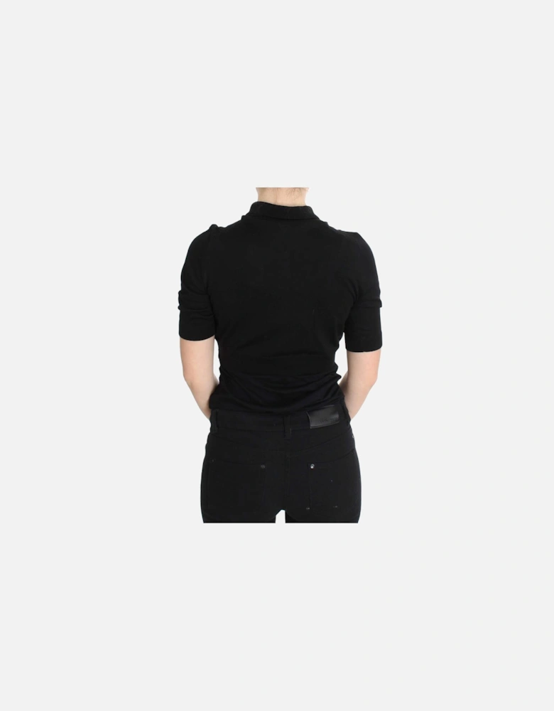 Floral Polo Shirt Short Sleeves Casual Top Women - Black T-Shirts