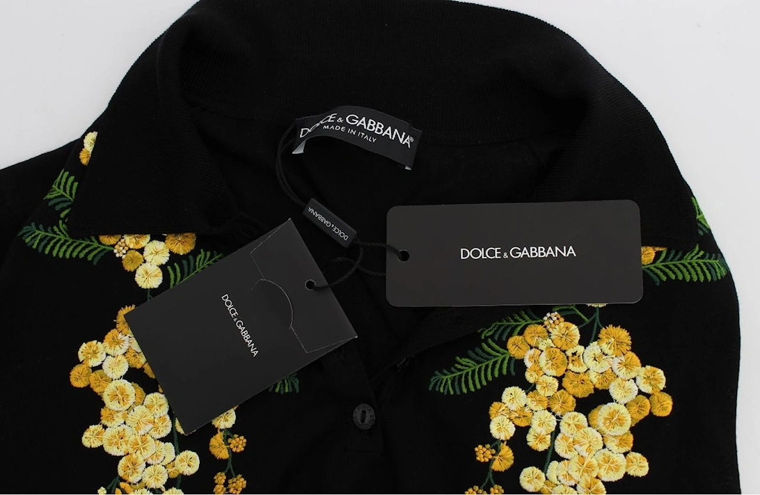 Floral Polo Shirt Short Sleeves Casual Top Women - Black T-Shirts