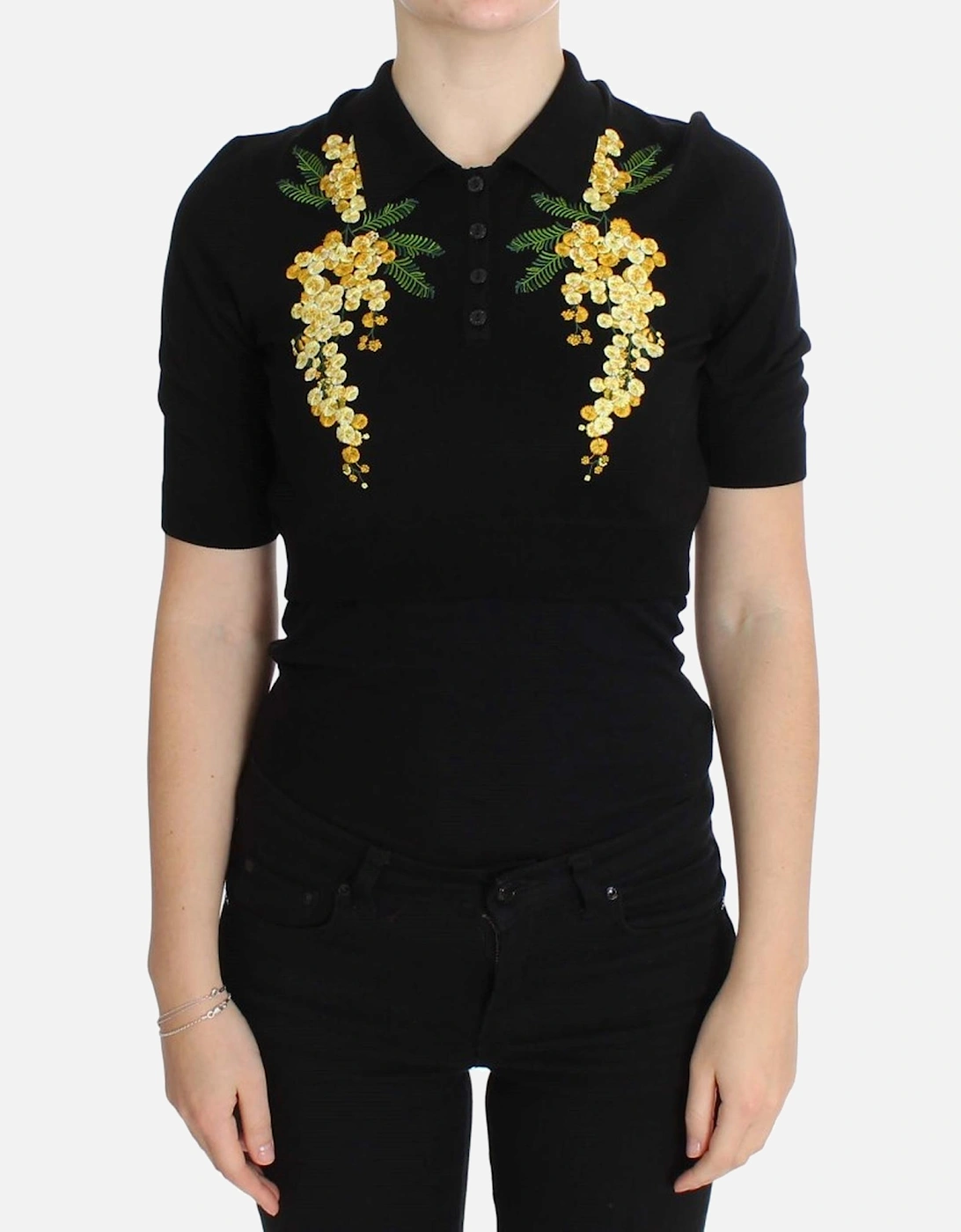 Floral Polo Shirt Short Sleeves Casual Top Women - Black T-Shirts, 7 of 6