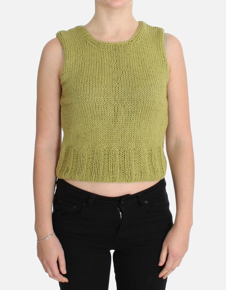Knitted Cotton Blend Vest Sweater Women - Green