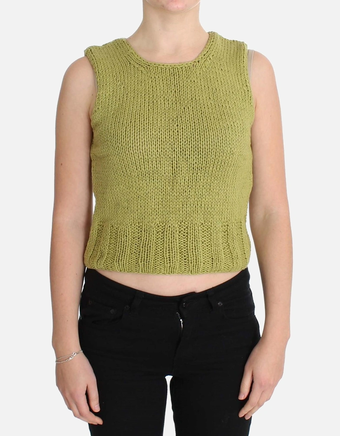 Knitted Cotton Blend Vest Sweater Women - Green, 7 of 6