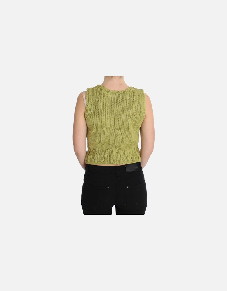 Knitted Cotton Blend Vest Sweater Women - Green