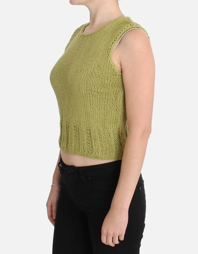Knitted Cotton Blend Vest Sweater Women - Green
