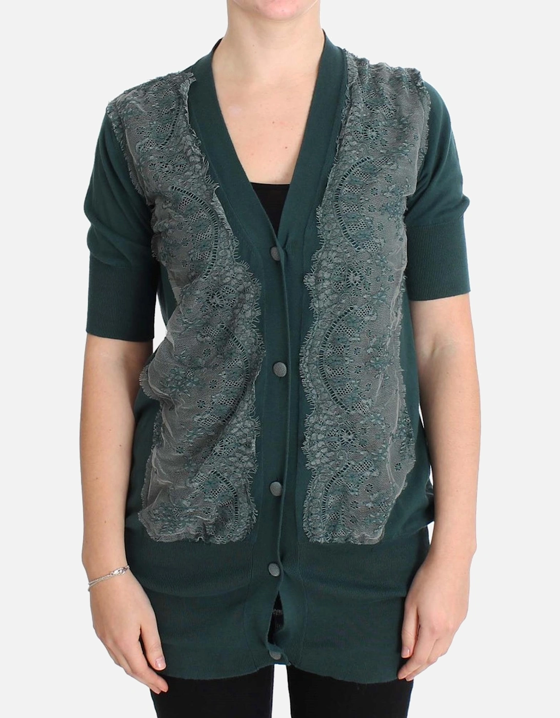 Lace Detail Cardigan Short Sleeves Women - Green Sweaters, 6 of 5