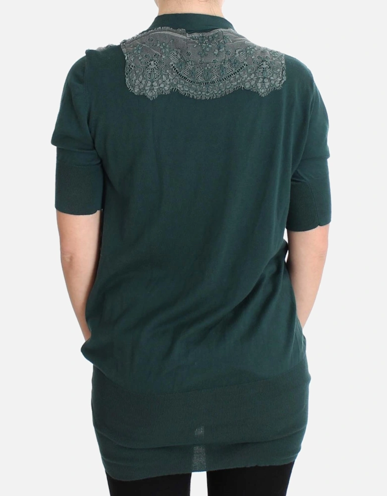 Lace Detail Cardigan Short Sleeves Women - Green Sweaters