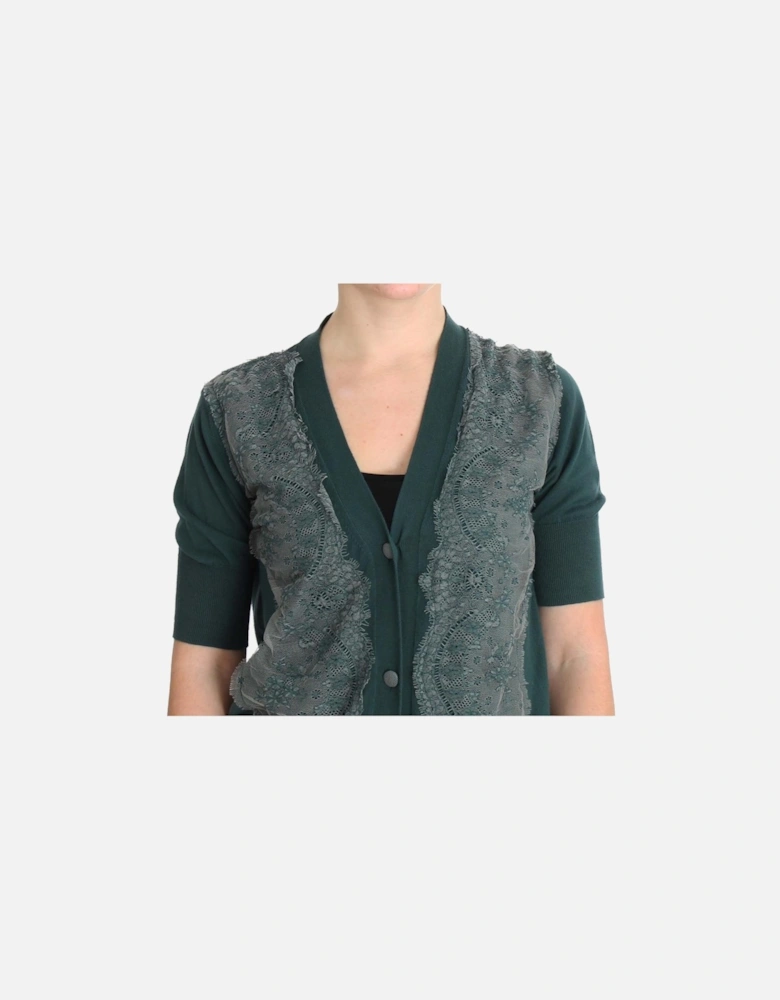 Lace Detail Cardigan Short Sleeves Women - Green Sweaters