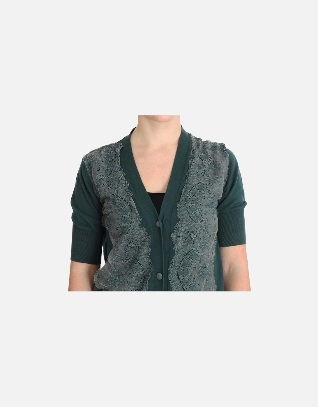 Lace Detail Cardigan Short Sleeves Women - Green Sweaters
