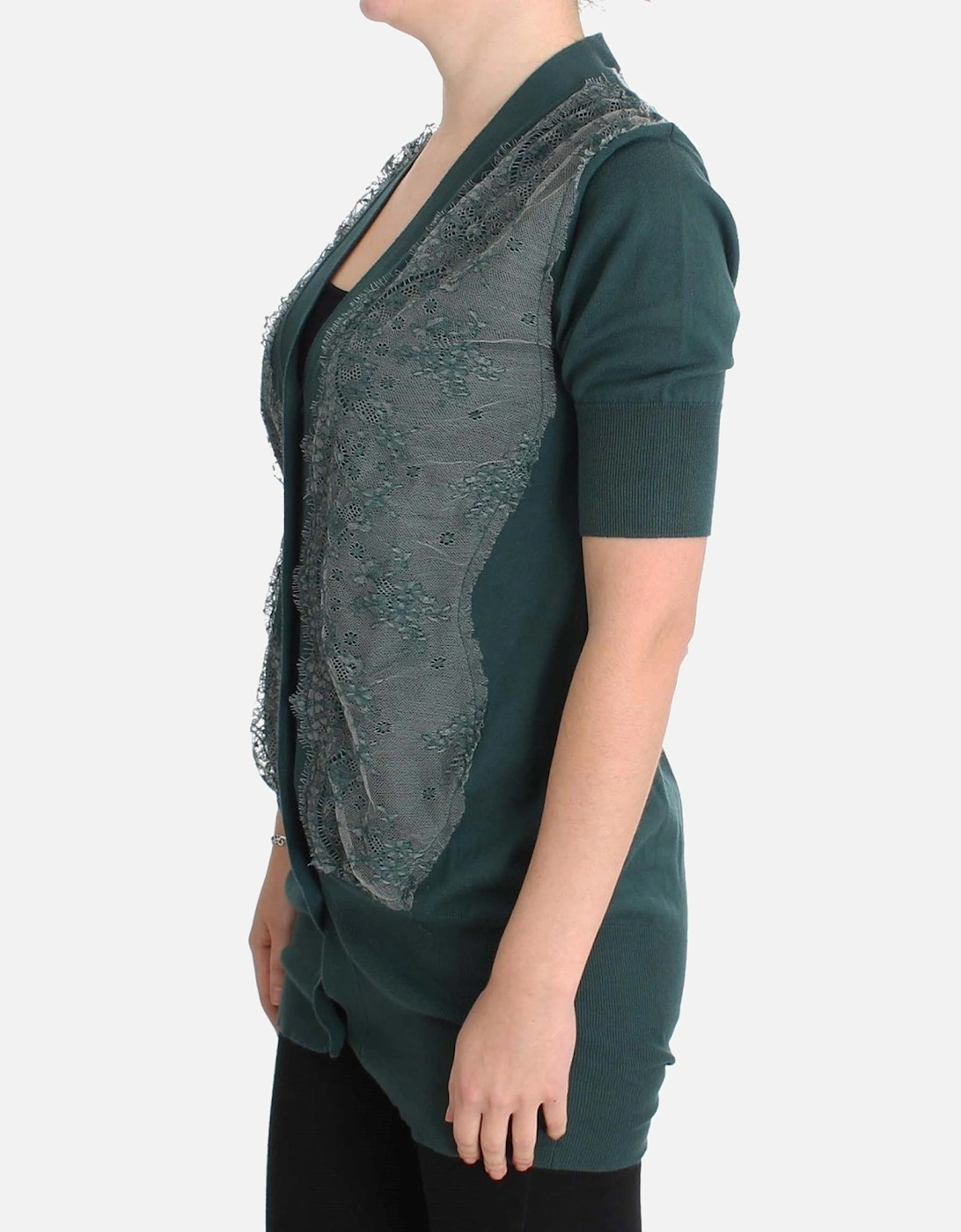 Lace Detail Cardigan Short Sleeves Women - Green Sweaters