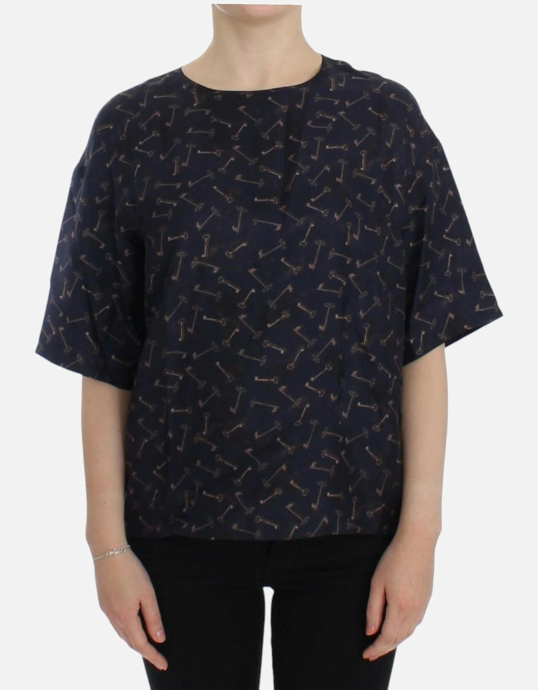 Dolce Gabbana Key Print Silk Blouse Women - Blue T-Shirts
