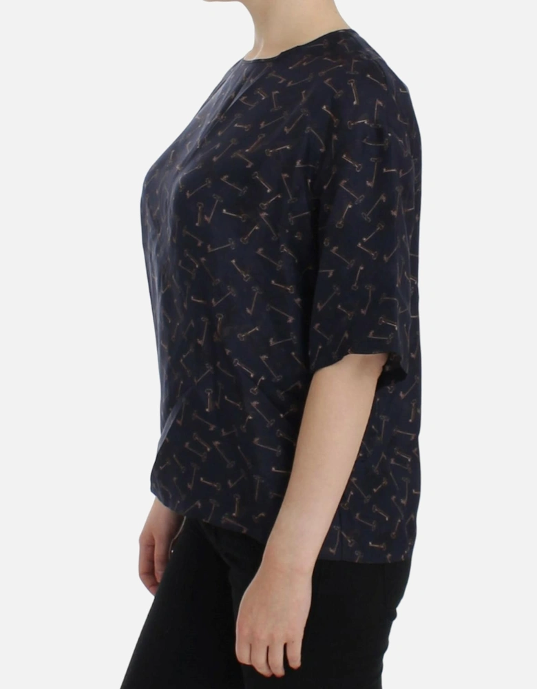 Dolce Gabbana Key Print Silk Blouse Women - Blue T-Shirts