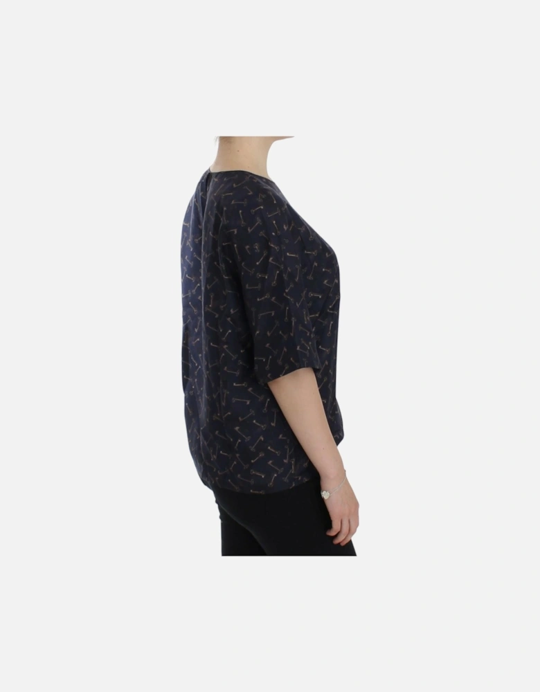 Dolce Gabbana Key Print Silk Blouse Women - Blue T-Shirts