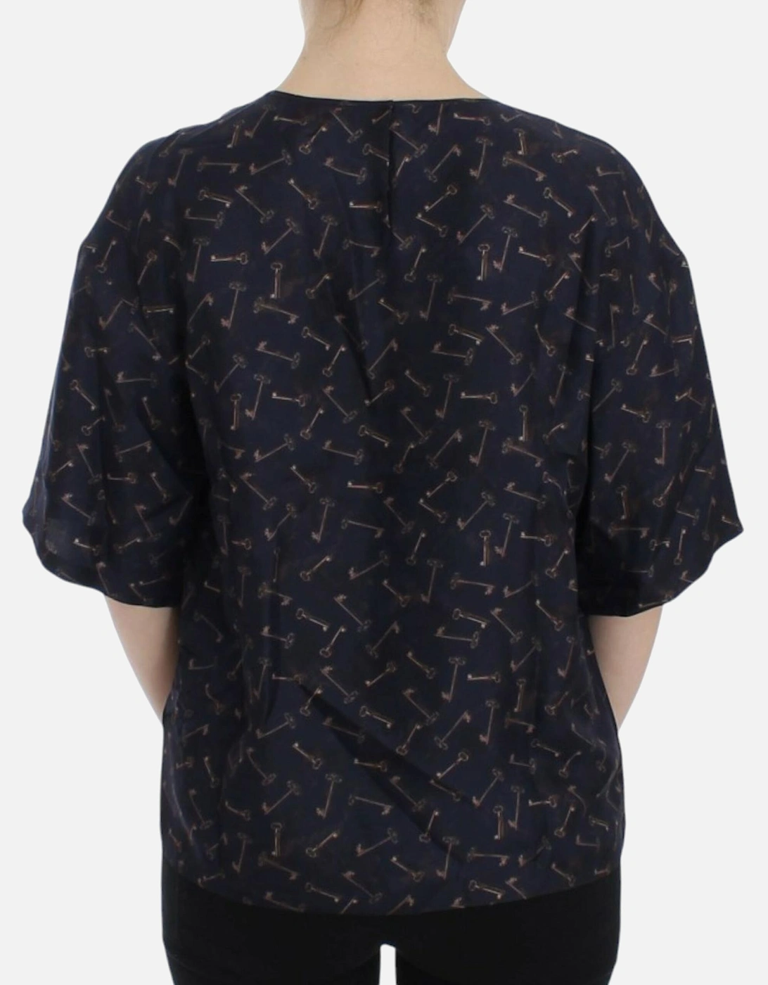 Dolce Gabbana Key Print Silk Blouse Women - Blue T-Shirts