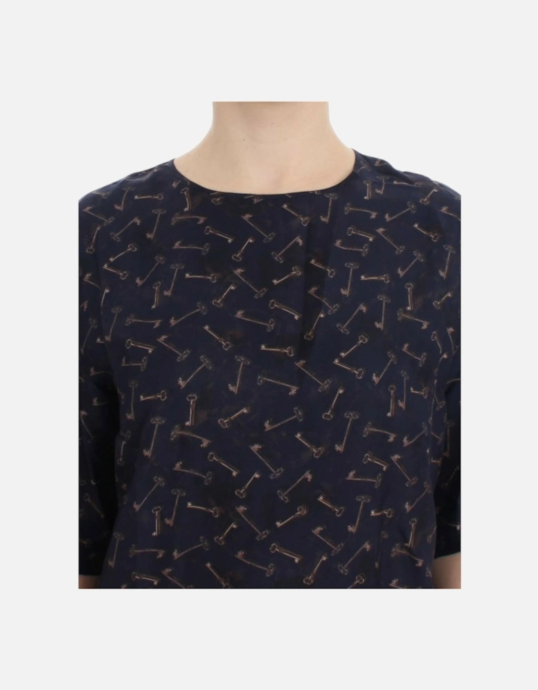 Dolce Gabbana Key Print Silk Blouse Women - Blue T-Shirts