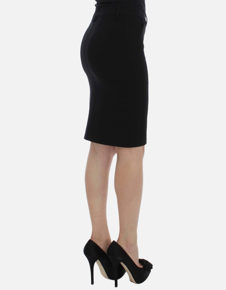 Pencil Skirt Fitted Wool Blend Women - Black