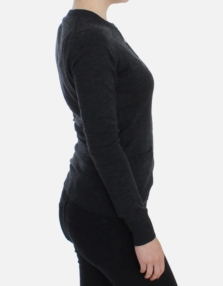 Long Sleeve Crew Neck Cardigan Women - Gray Sweaters