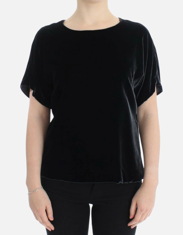 Velvet Top Short Sleeves Women - Black T-Shirts