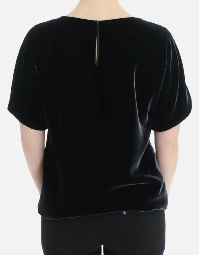 Velvet Top Short Sleeves Women - Black T-Shirts
