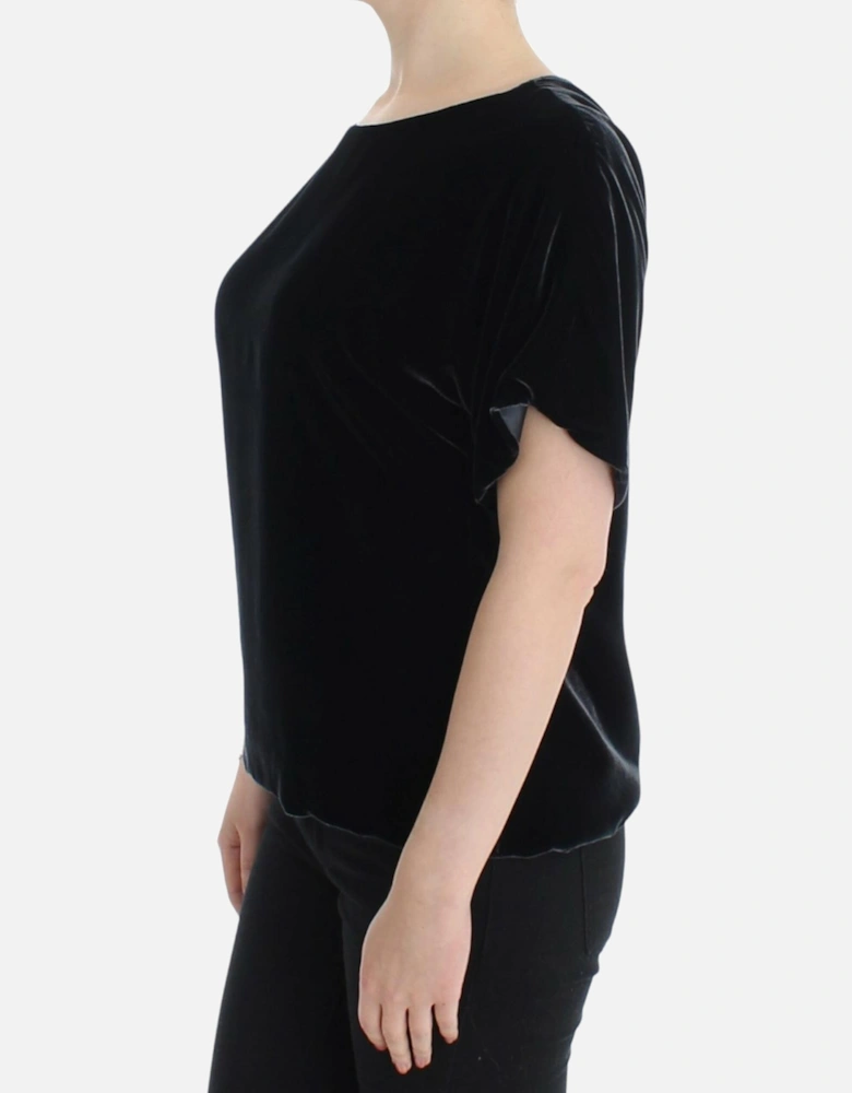 Velvet Top Short Sleeves Women - Black T-Shirts