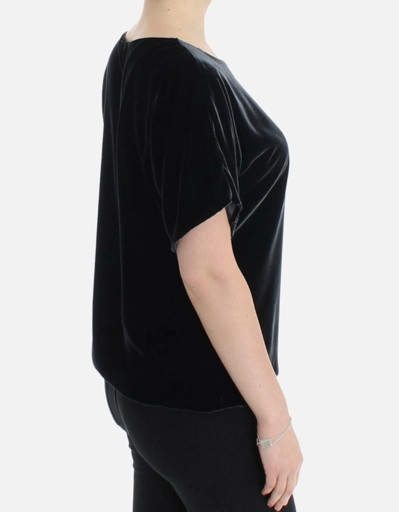 Velvet Top Short Sleeves Women - Black T-Shirts