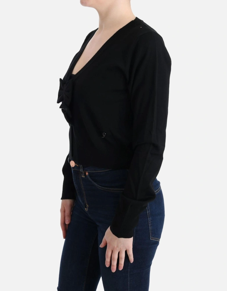 Cropped Cardigan Bow Detail Slim Fit Women - Black Sweaters