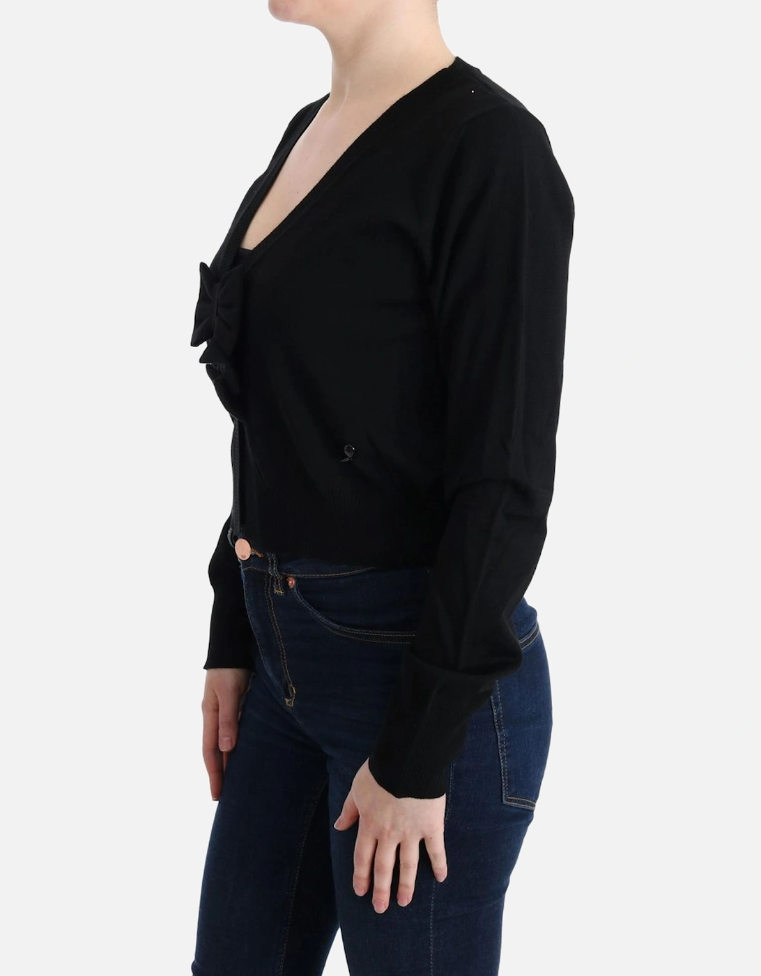 Cropped Cardigan Bow Detail Slim Fit Women - Black Sweaters