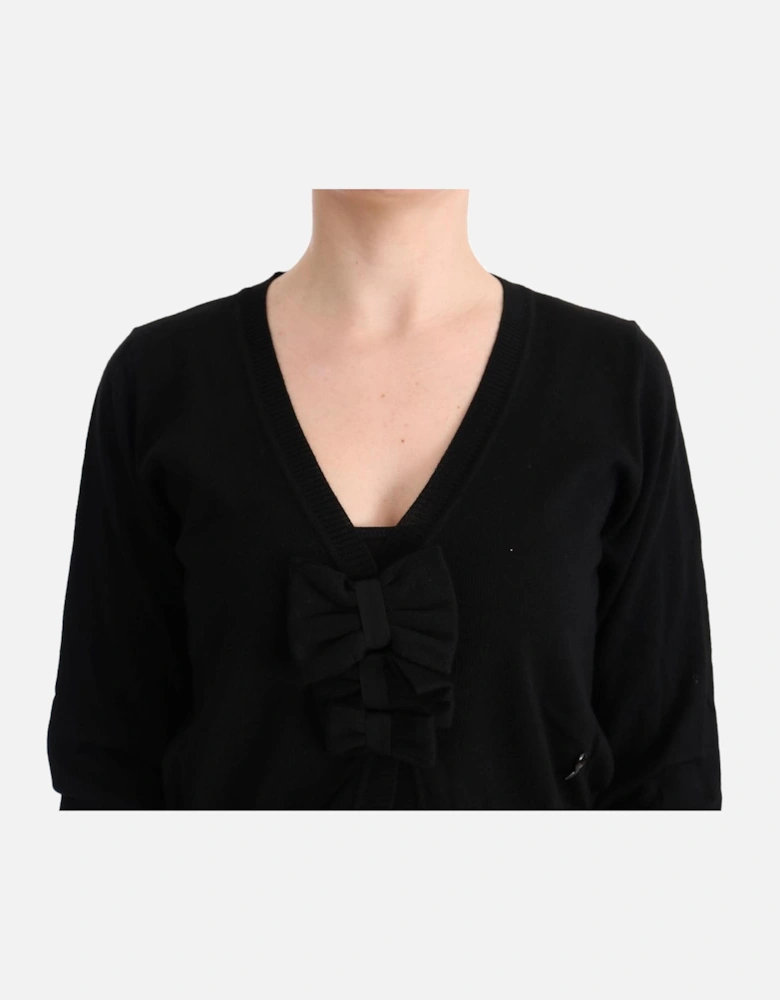 Cropped Cardigan Bow Detail Slim Fit Women - Black Sweaters
