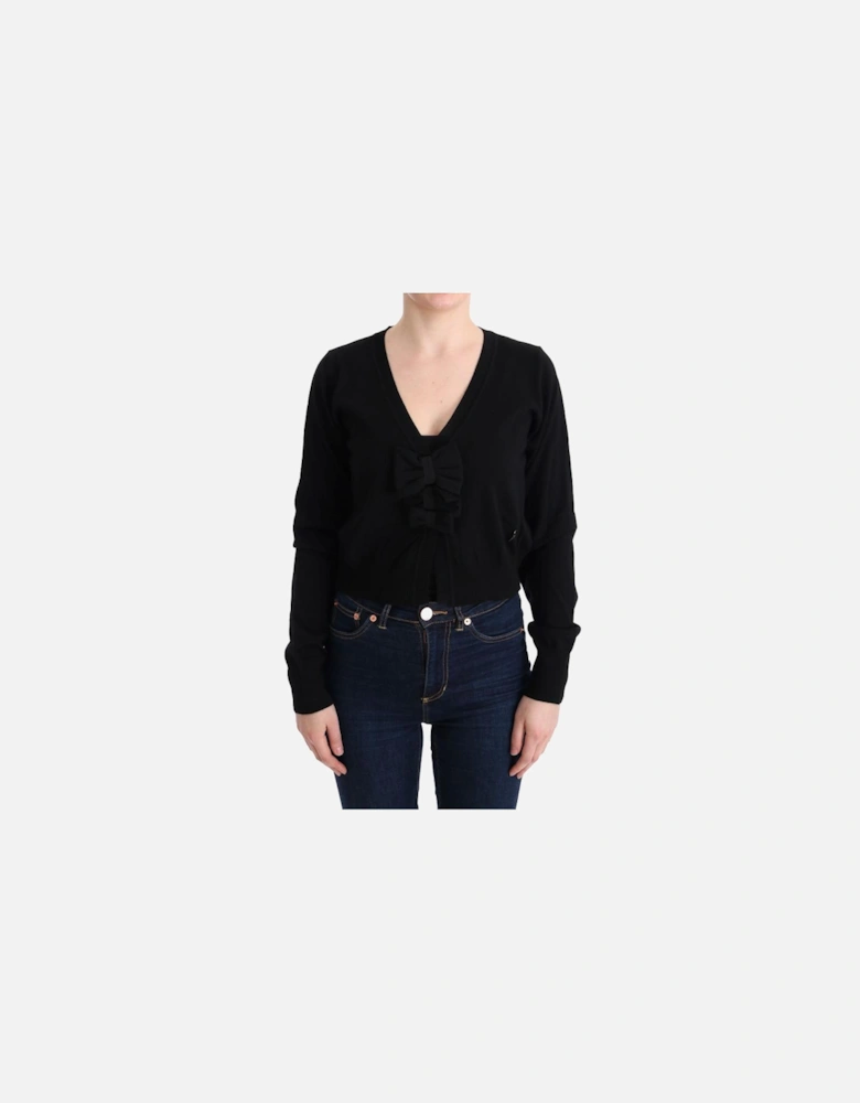 Cropped Cardigan Bow Detail Slim Fit Women - Black Sweaters