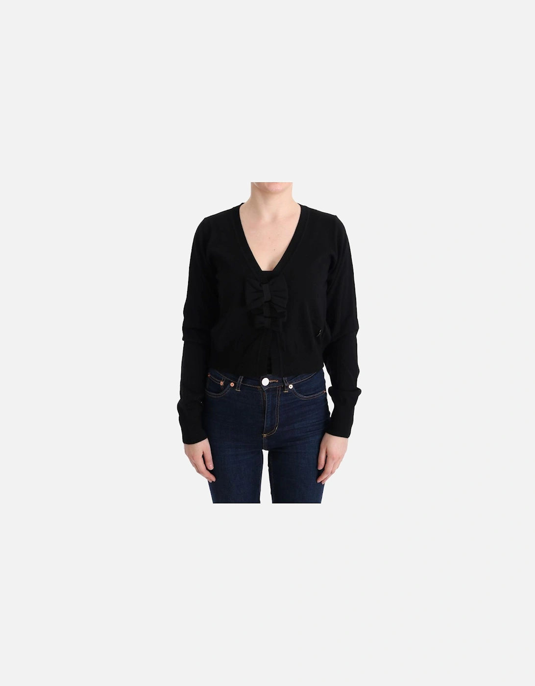 Cropped Cardigan Bow Detail Slim Fit Women - Black Sweaters, 7 of 6