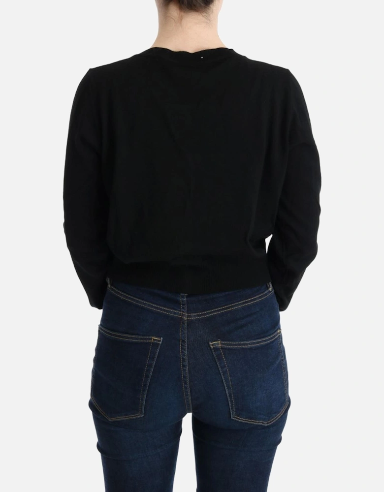 Cropped Cardigan Bow Detail Slim Fit Women - Black Sweaters