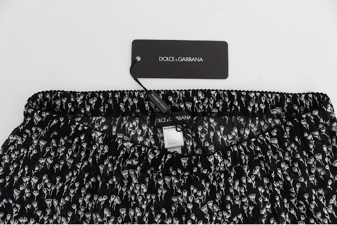 Floral Print Shorts Lace Trim Women - Blackwhite Underwear