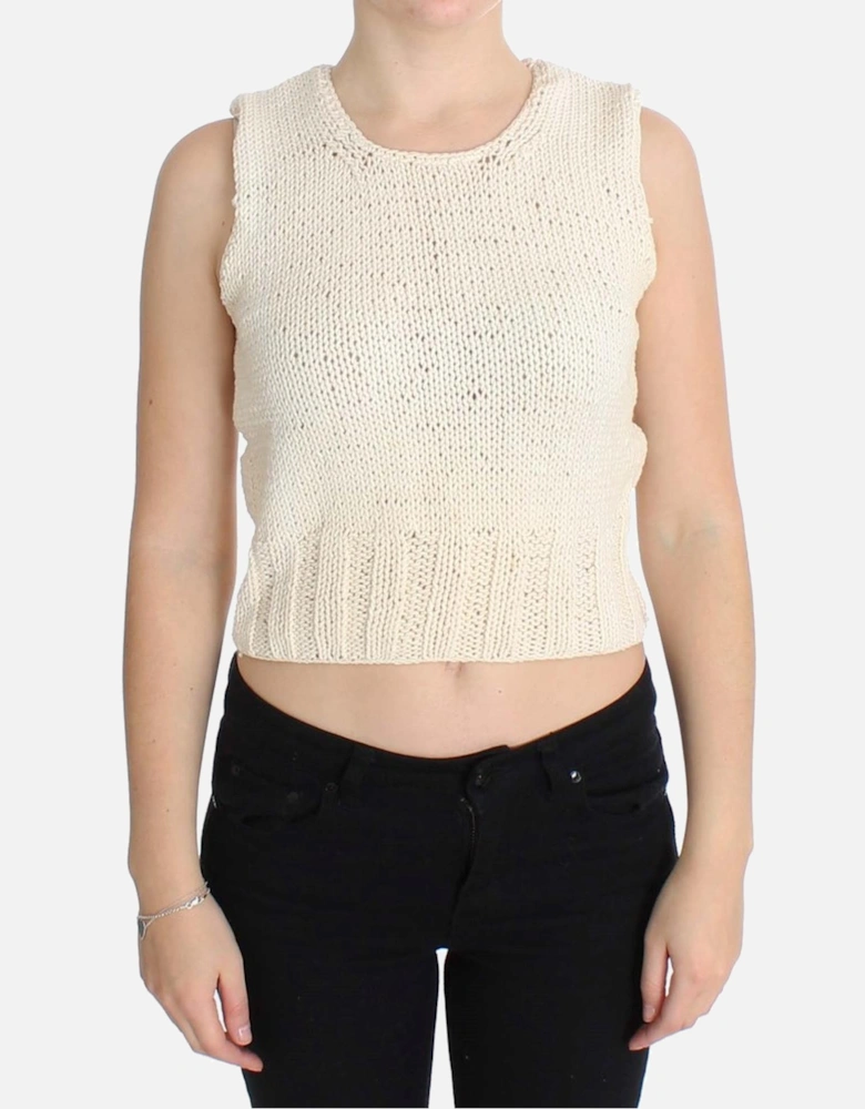 Knitted Cotton Blend Vest Sweater Women - Beige