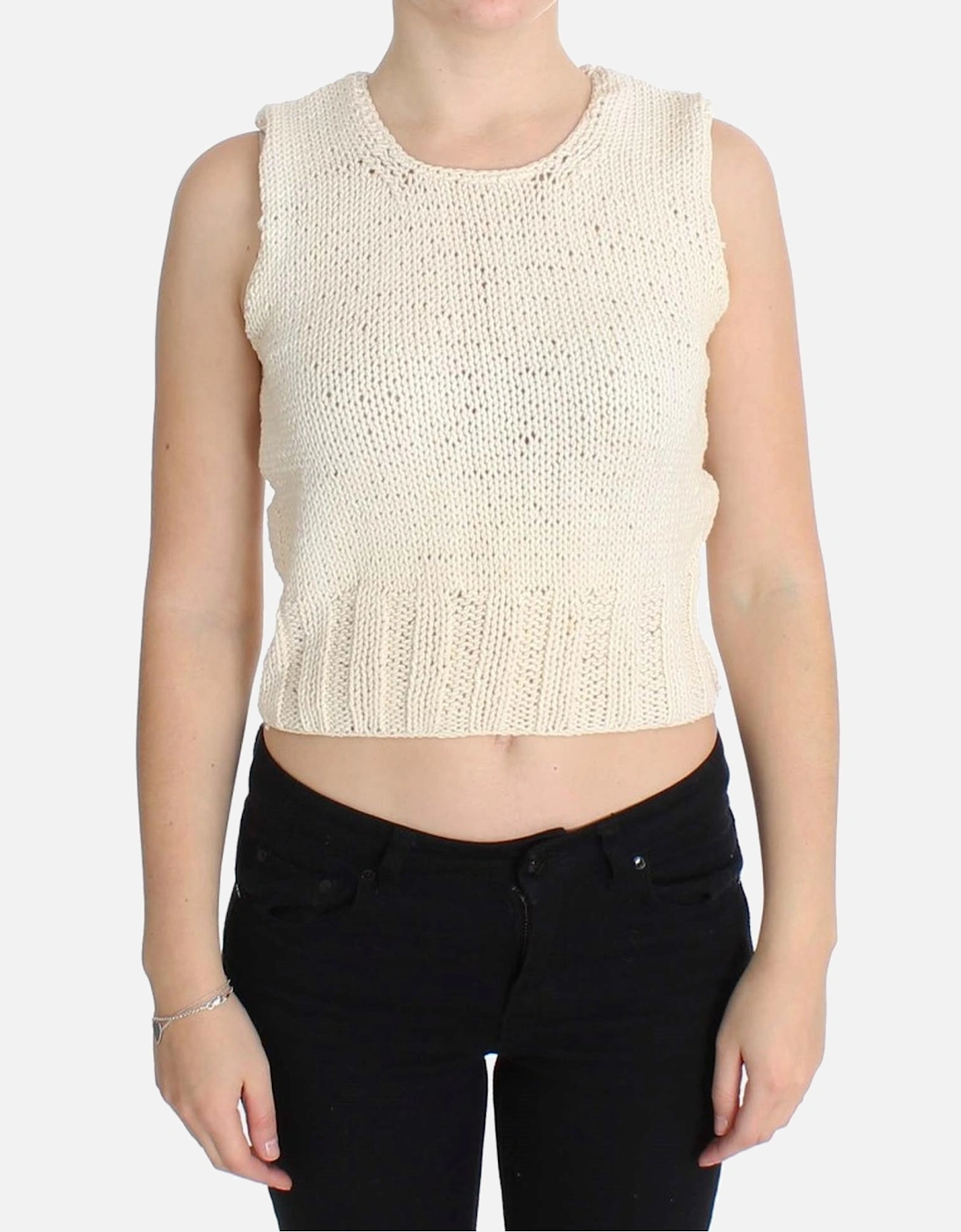 Knitted Cotton Blend Vest Sweater Women - Beige, 7 of 6