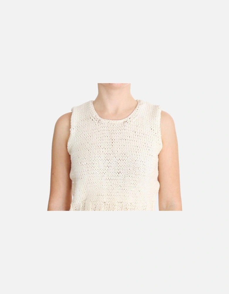 Knitted Cotton Blend Vest Sweater Women - Beige