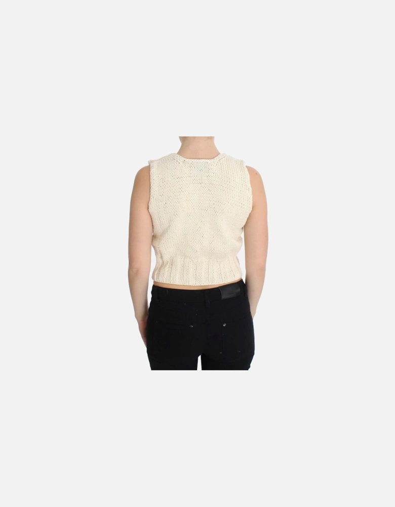 Knitted Cotton Blend Vest Sweater Women - Beige