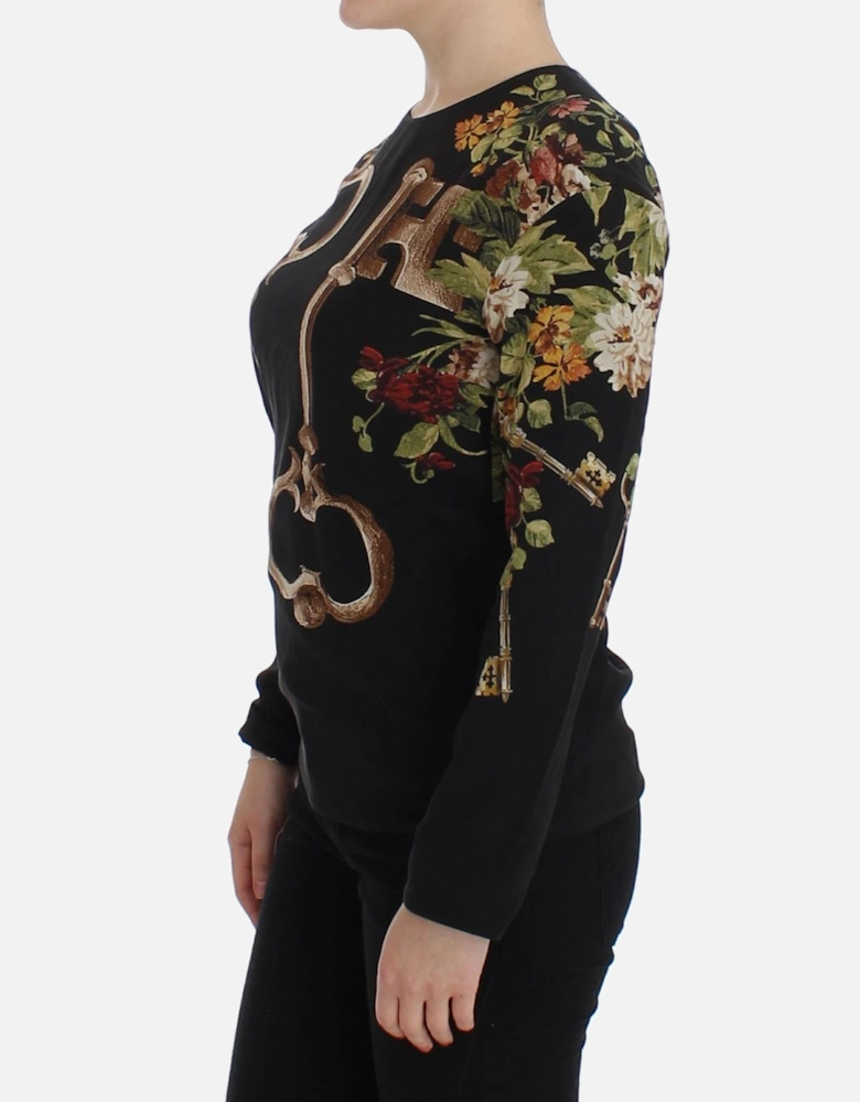Floral Key Print Long Sleeve Sweater Women - Black T-Shirts
