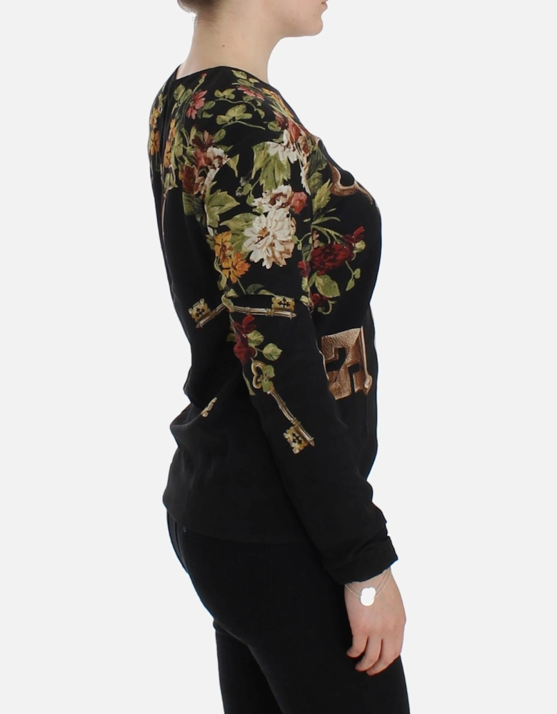 Floral Key Print Long Sleeve Sweater Women - Black T-Shirts