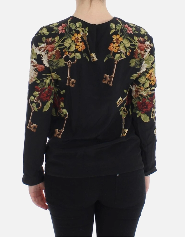 Floral Key Print Long Sleeve Sweater Women - Black T-Shirts