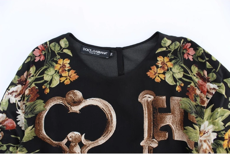 Floral Key Print Long Sleeve Sweater Women - Black T-Shirts