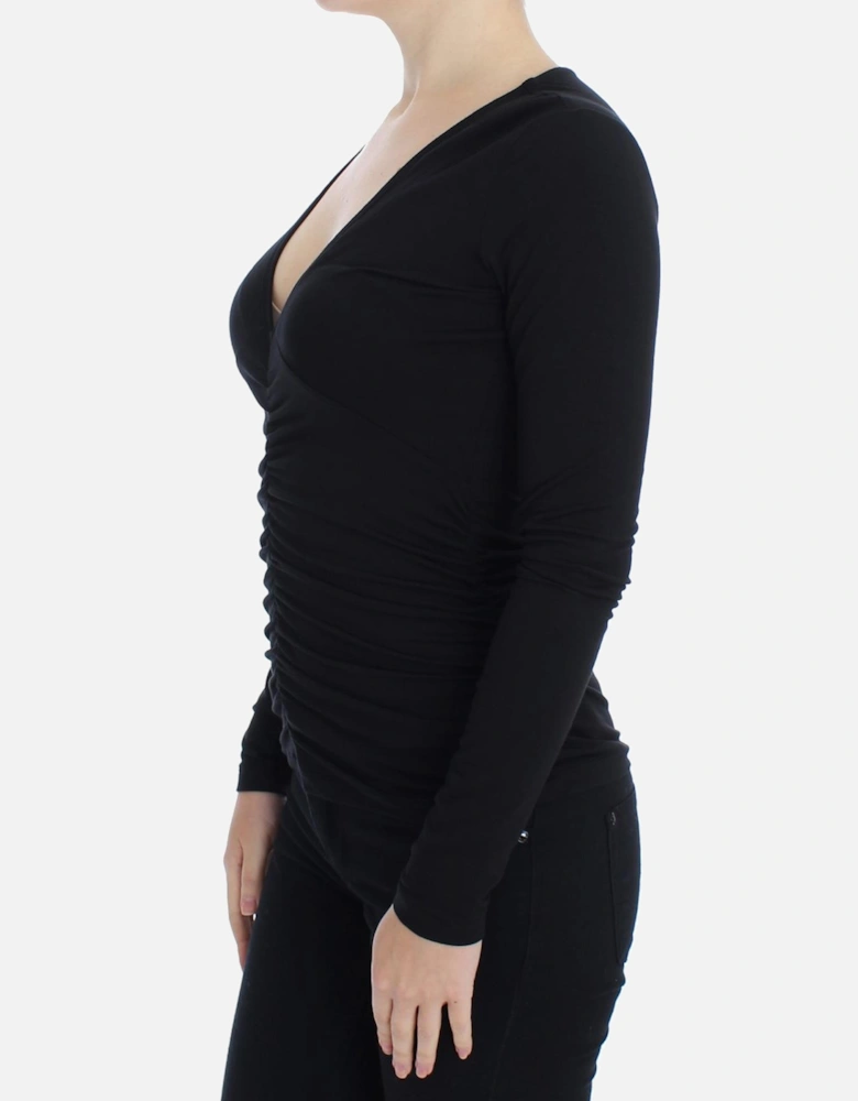 VNeck Ruched Knit Top Women - Black Sweaters