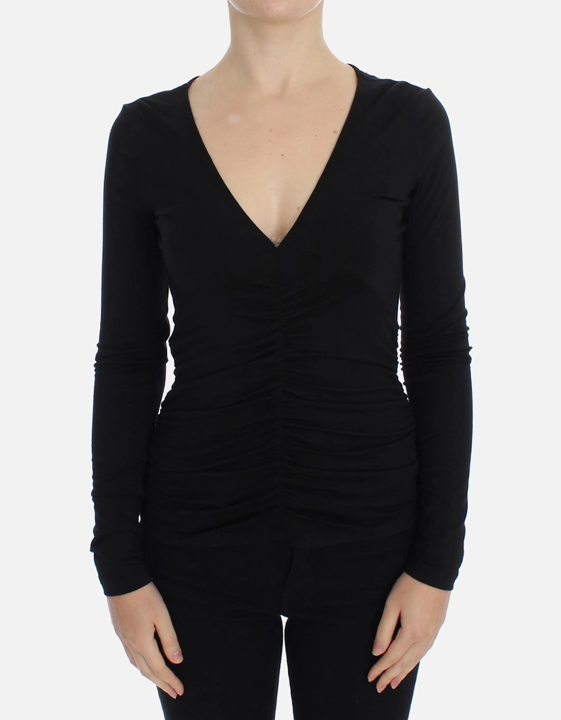 VNeck Ruched Knit Top Women - Black Sweaters, 7 of 6