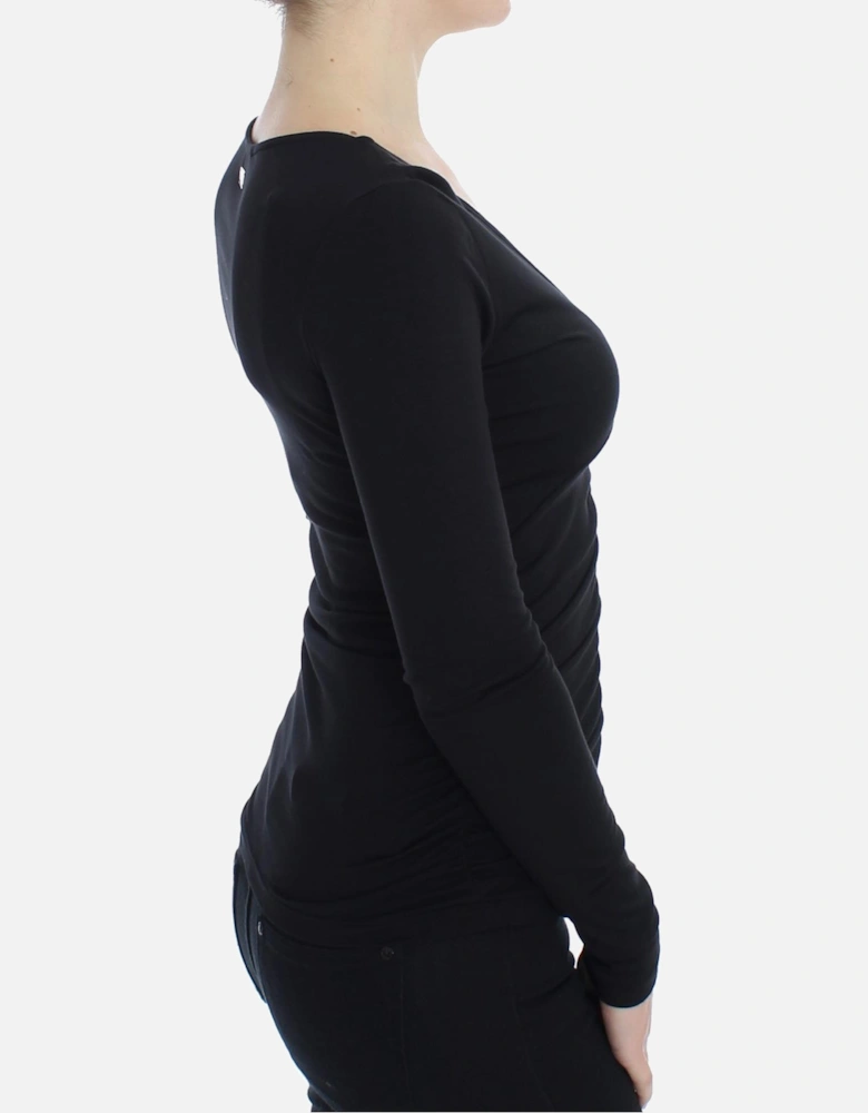VNeck Ruched Knit Top Women - Black Sweaters