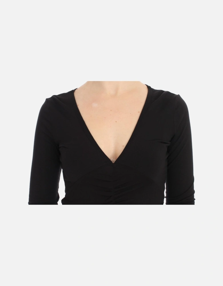 VNeck Ruched Knit Top Women - Black Sweaters