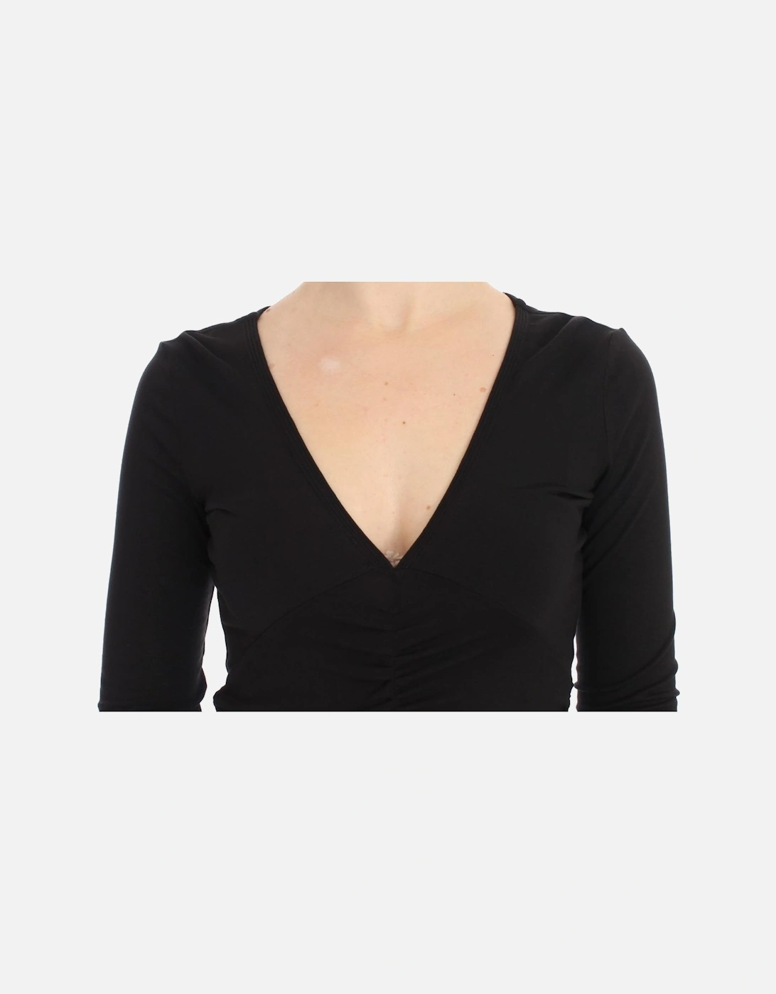 VNeck Ruched Knit Top Women - Black Sweaters