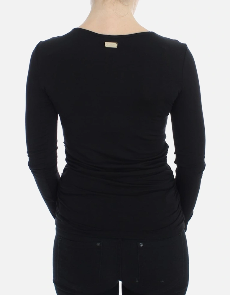 VNeck Ruched Knit Top Women - Black Sweaters