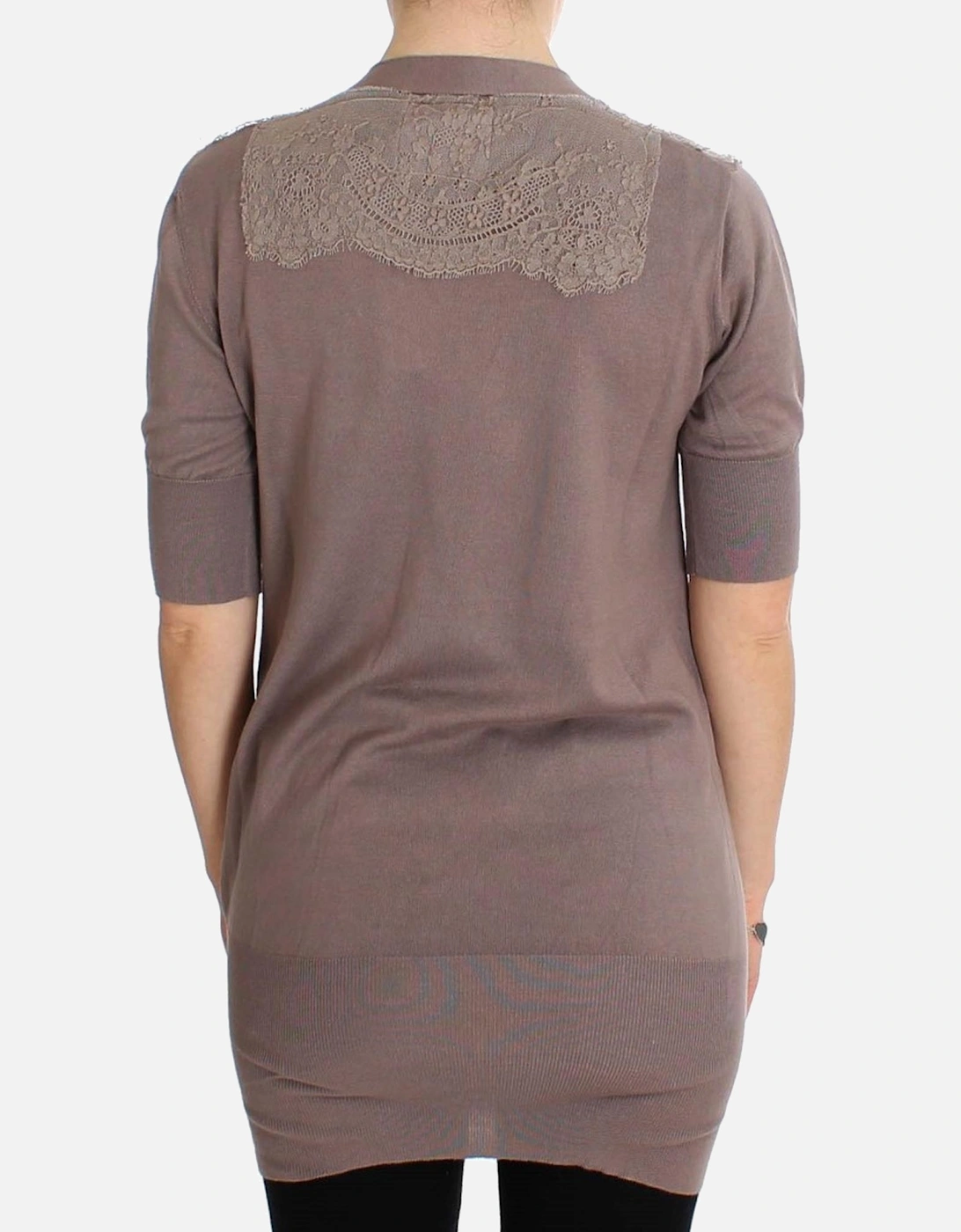 Lace Detail Cardigan Short Sleeves Relaxed Fit Women - Purple Sweaters