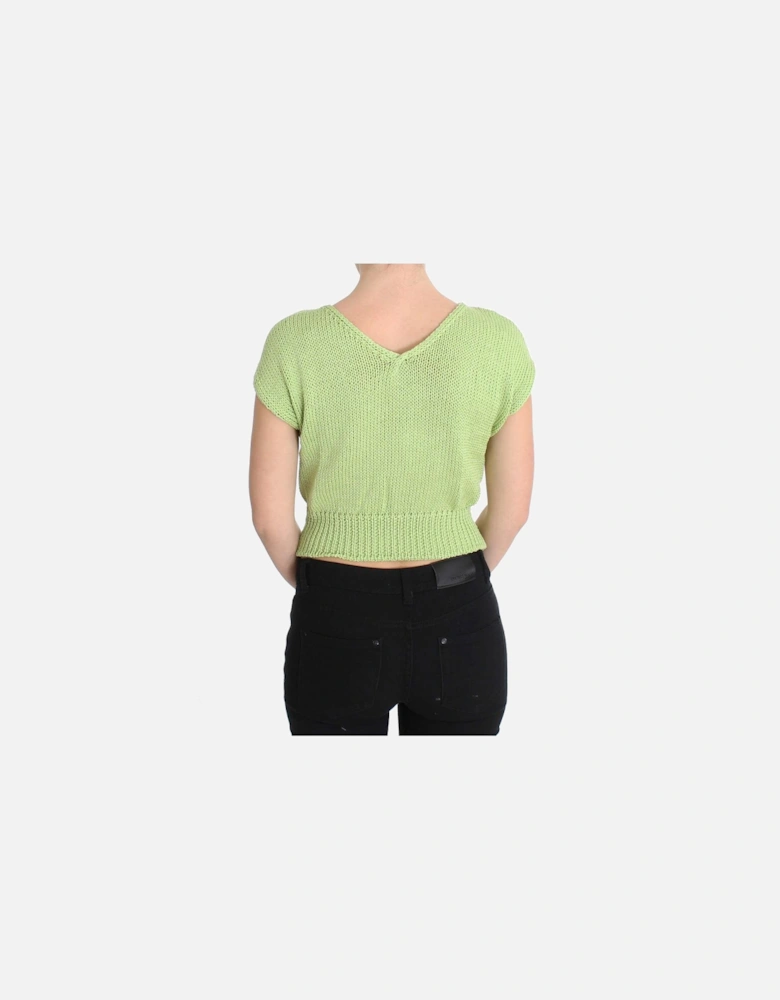 Lime Green Knit Short Sleeve VNeck Top Women Sweaters