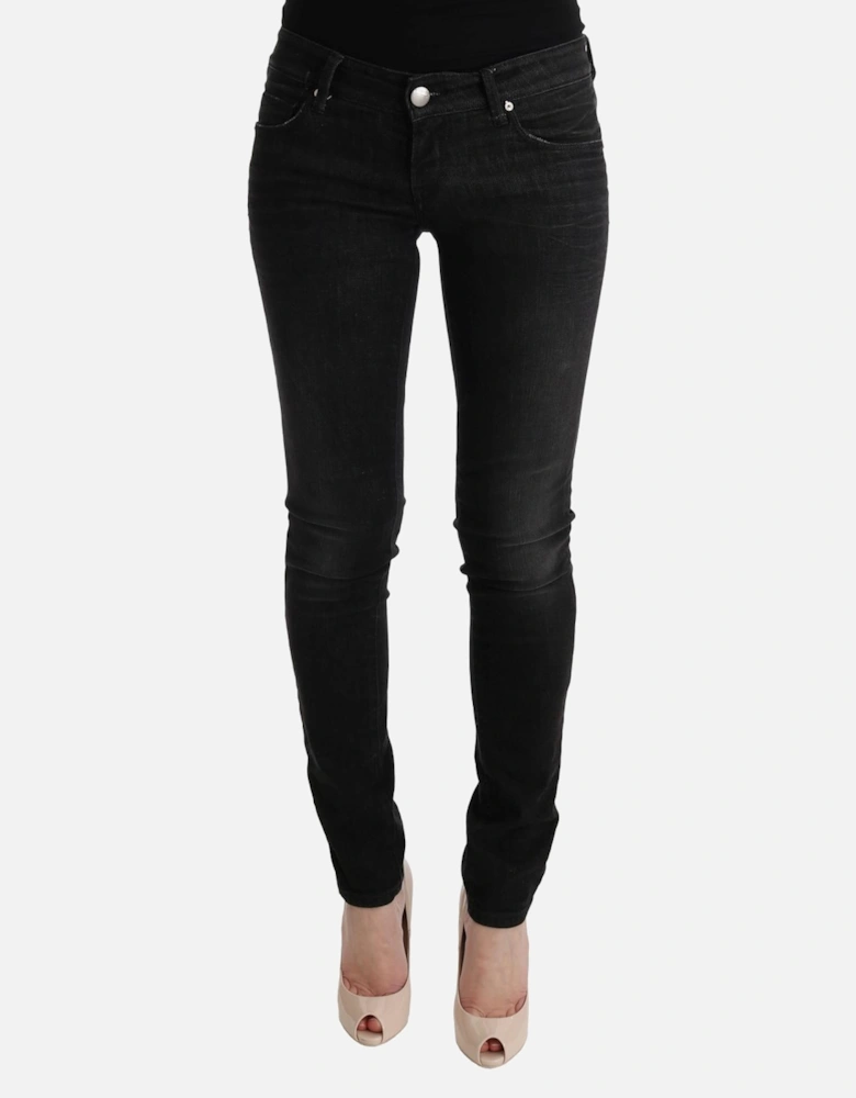 Slim Fit Cotton Jeans with Button Fly Women - Black Jeans