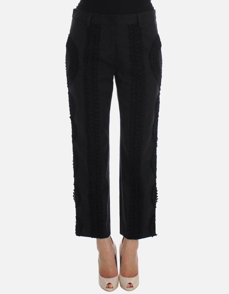 Lace Detail Trousers Cropped Style Women - Black Jeans